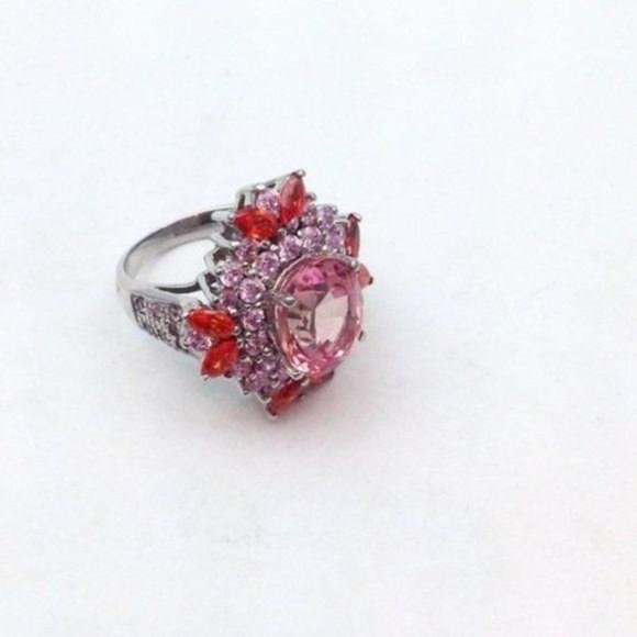 5.20 ct Morganite & Sapphire in Sterling Silver Vintage Cocktail Ring Size 4.5